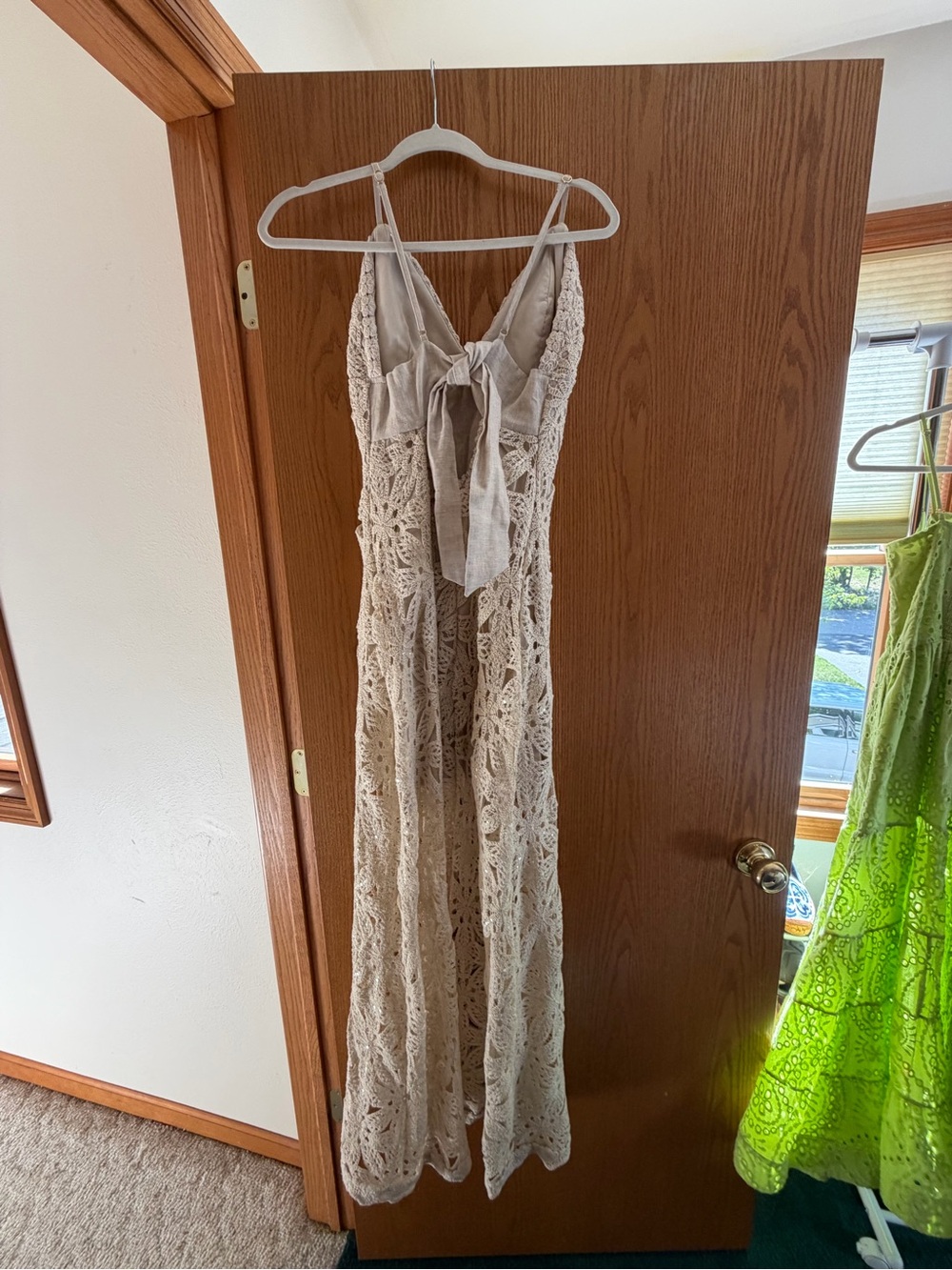 Crochet Tie-Front Maxi Dress in Cream